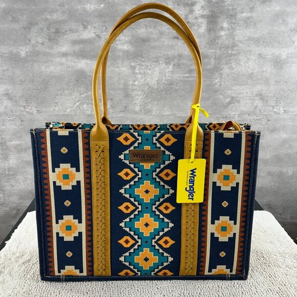 Wrangler Southwest Tote Bag Purse Western Aztec Native Workwear Heritage Large - Picture 1 of 8